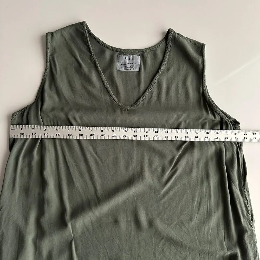 Tonle Recycled Material Lightweight V Neck Pockets Sleeveless Olive Dress XXL 2X - Picture 6 of 8